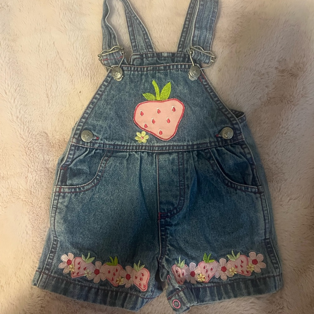 Denim Kids Overalls with Strawberry Embroidery